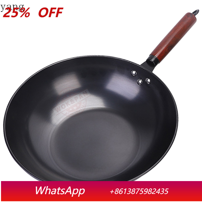 Wok Electric Flat - กระทะเหล็กกล้าคาร์บอน กระทะปรุงรสสำเร็จรูปและกระทะผัดเคลือบสารกันติด ก้นแบน กระทะจีน สำหรับเตาแม่เหล็กไฟฟ้า เตาแก๊ส