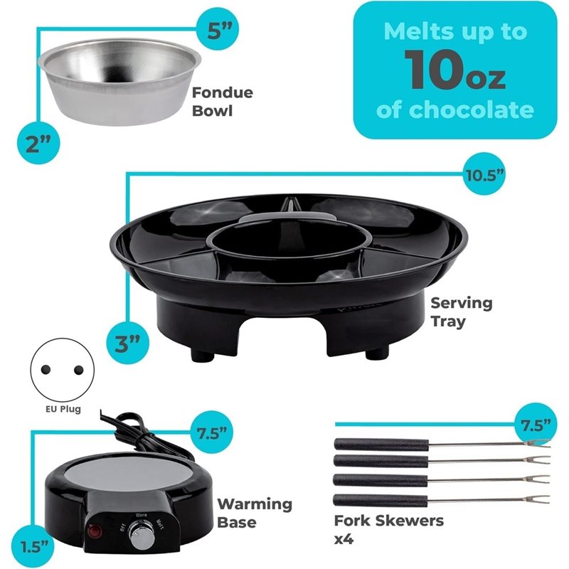 Fondue Set Electric - ชุดหม้อฟองดูไฟฟ้าพร้อมระบบควบคุมอุณหภูมิ ถาดเสิร์ฟแบบถอดได้ และส้อมย่าง 4 ชิ้น ชุดฟองดูช็อกโกแลต