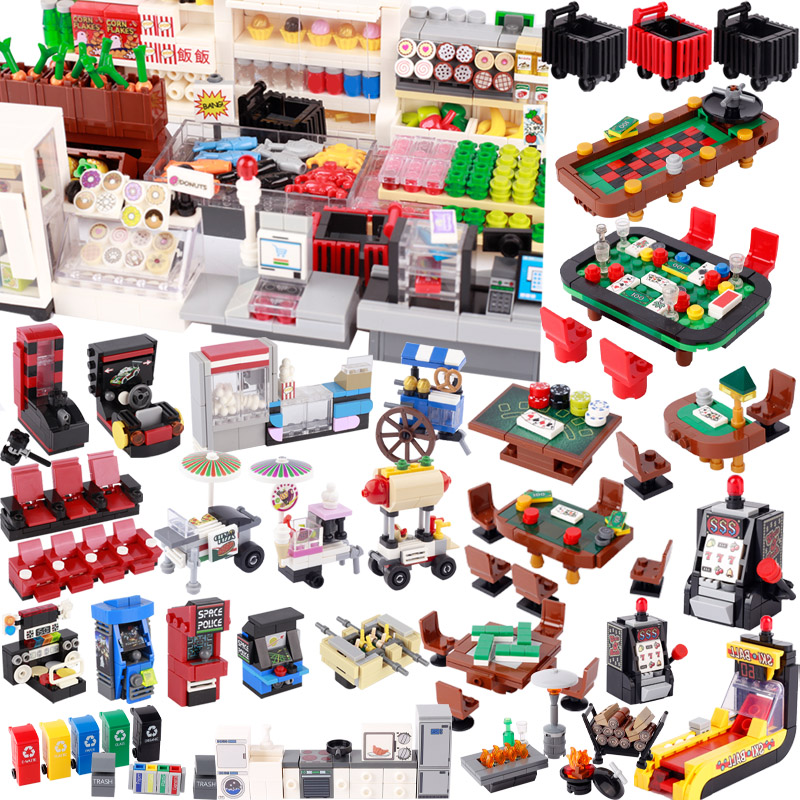 Kitchen Appliances To Gift - City Street View ฉากบล็อกอาคารเฟอร์นิเจอร์ซูเปอร์มาร์เก็ต Cinema เกมคอนโซลเครื่องใช้ในครัวอาหารเครื่องดื่มอิฐของเล่นของขวัญ