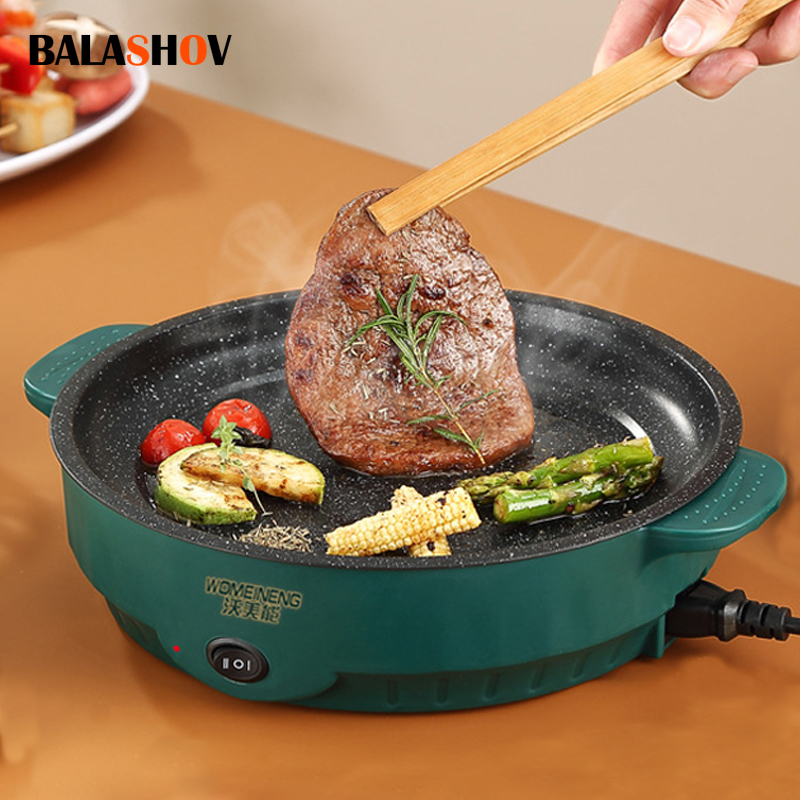 Fondue Set Electric - หม้อหุงข้าวไฟฟ้ากระทะไฟฟ้า 220V บ้านเรือนบาร์บีคิวทอดสเต็กปลาไข่เจียวกระทะ Non-Stick เครื่องทําอาหาร