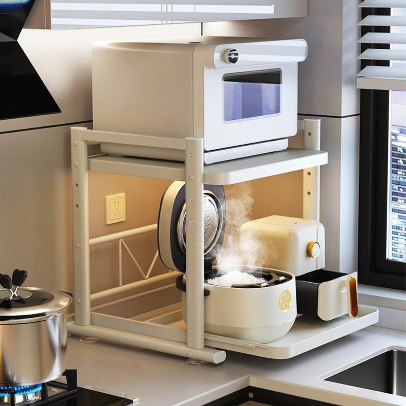 Kitchen Appliances Countertop - ชั้นวางอเนกประสงค์ในครัวสำหรับหม้อหุงข้าว ชั้นวางแบบดึงออกได้ ชั้นวางไมโครเวฟ ชั้นวางเครื่องใช้ไฟฟ้าบนเคาน์เตอร์ ชั้นวางหม้อและเตาอบ