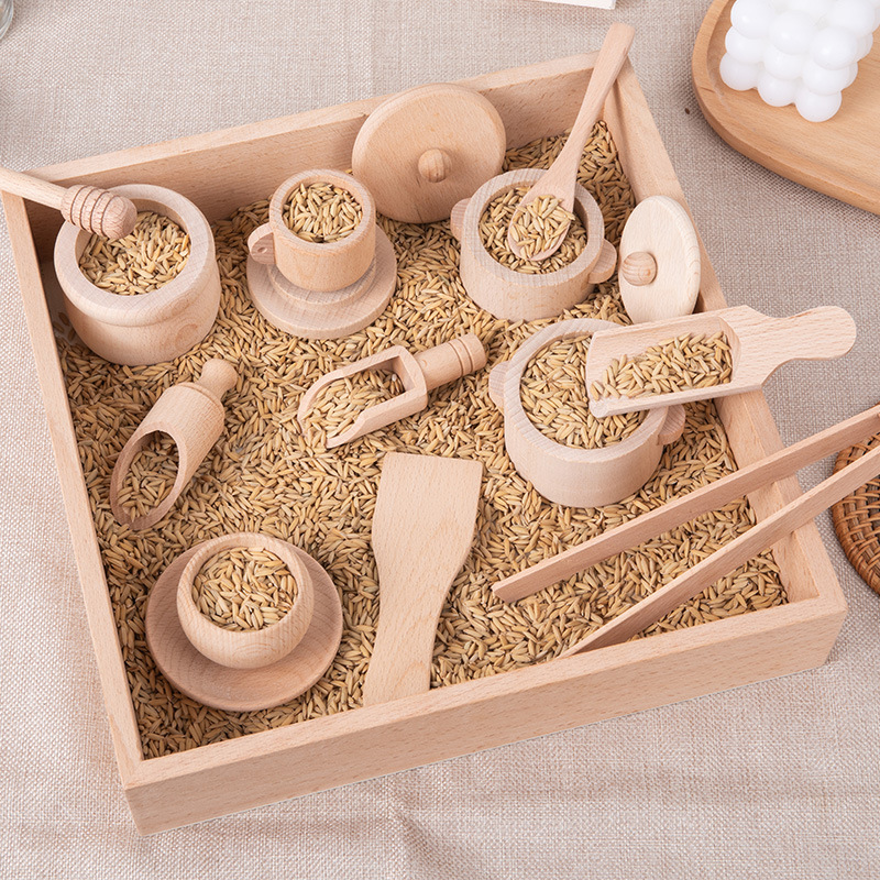 Kitchen Appliances Set - Montessori Sensory Enlighten ปริศนาชุดของเล่นจําลองชุดชาครอบครัวประสบการณ์การศึกษาปฐมวัยของเล่นไม้