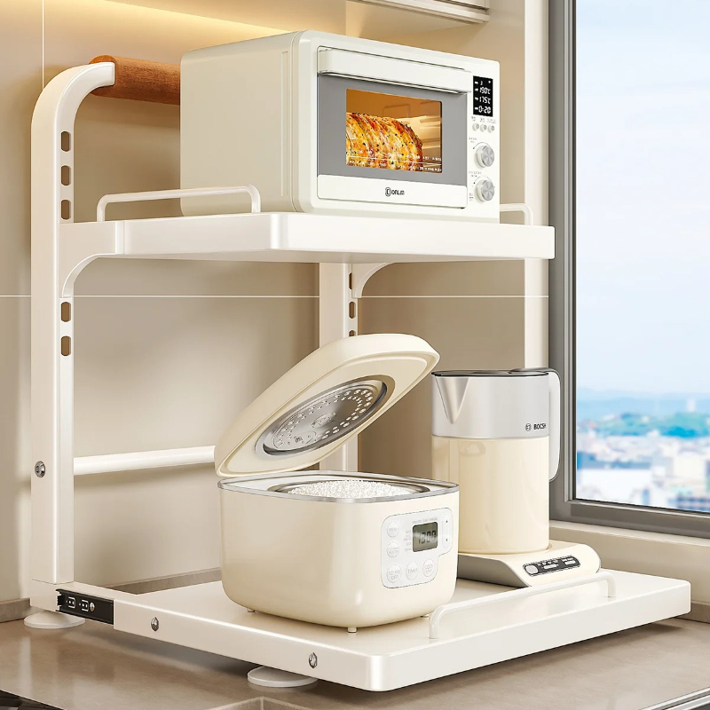 Kitchen Appliances Countertop - ชั้นวางของในครัวแบบปรับได้ ทำจากเหล็กกล้าคาร์บอน สำหรับวางหม้อหุงข้าว ไมโครเวฟ และอุปกรณ์อื่นๆ