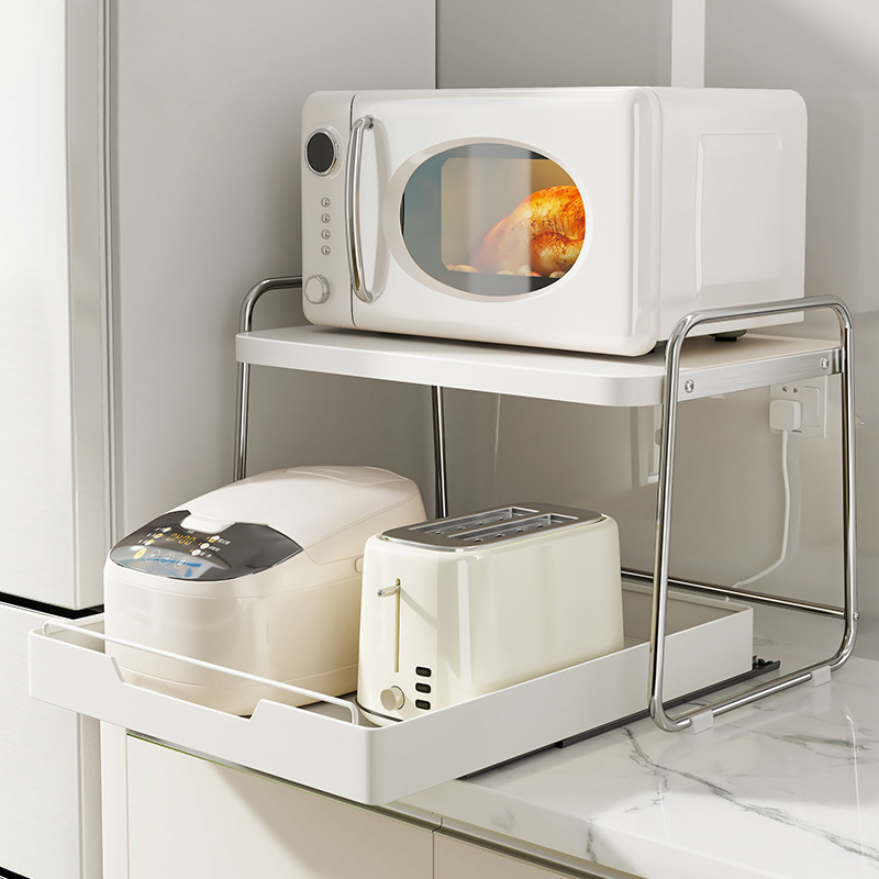 Kitchen Appliances Countertop - ชั้นวางไมโครเวฟสแตนเลส ชั้นวางของในครัว ชั้นวางหม้อหุงข้าว อุปกรณ์ครัว ชั้นวางของบนเคาน์เตอร์ พร้อมชั้นวางแบบดึงออกได้