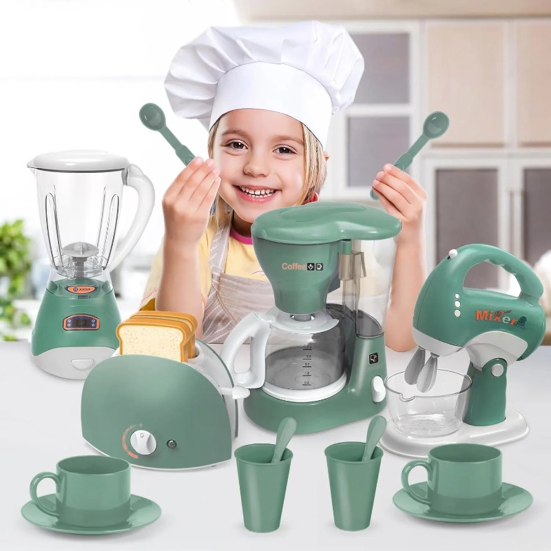 Kitchen Appliances To Gift - ของเล่นเครื่องใช้ในครัวจำลองพร้อมเสียงและแสง เครื่องชงกาแฟ เครื่องผสมอาหาร เครื่องปิ้งขนมปัง เครื่องปั่น ชุดของเล่นครัวสำหรับเด็ก