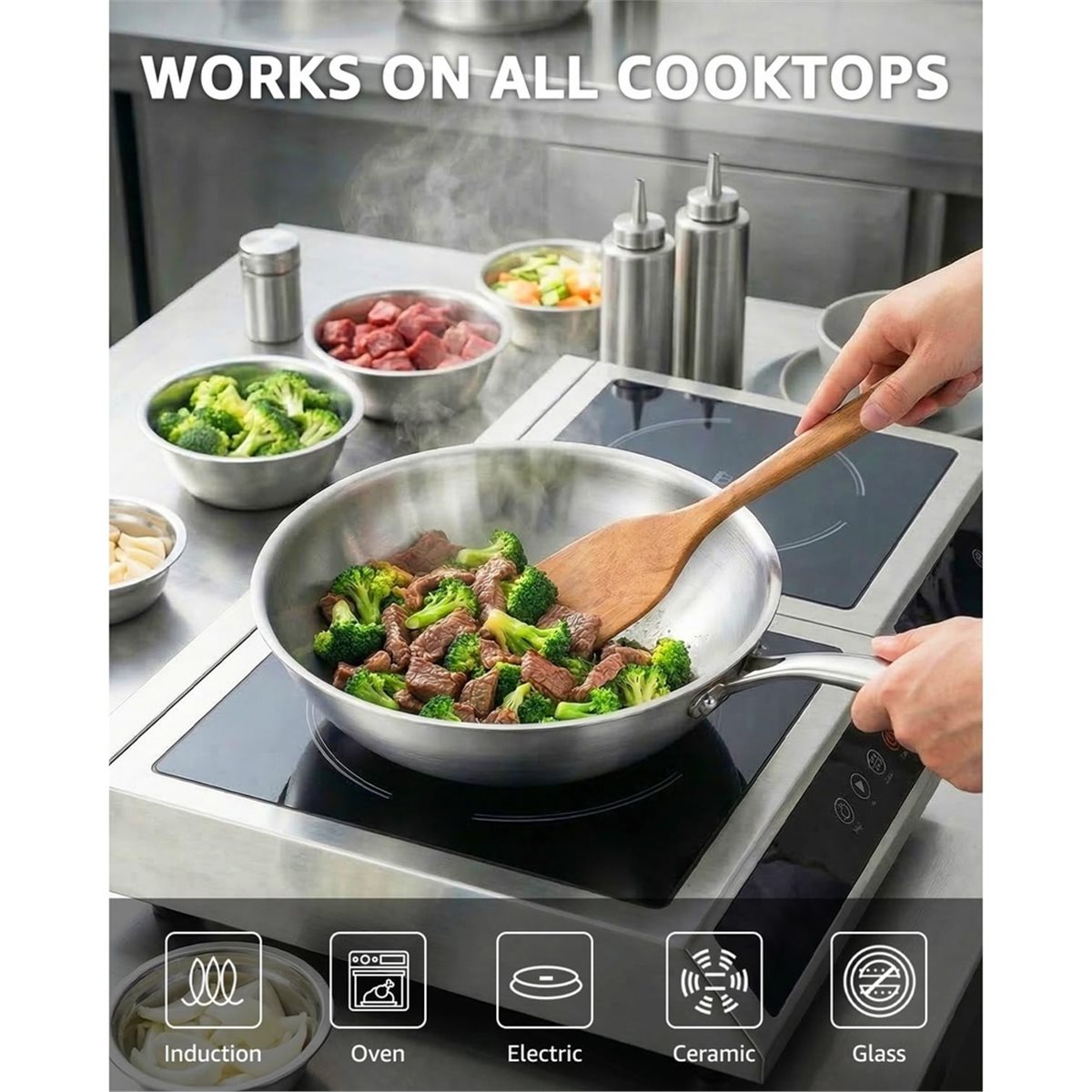 กระทะเหล็กสแตนเลสแบบสามชั้น ขน - Wok Electric Flat บทวิจารณ์และราคา